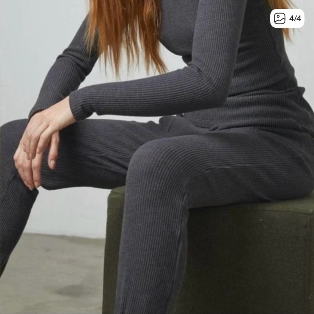 LUNYA Restore Thermal Draped Ribbed Loungewear Joggers, Charcoal Gray size S